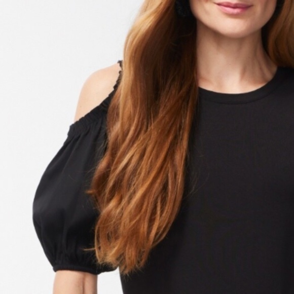 WILT Black cold shoulder slub tee, M, CB2212 - Picture 2 of 3